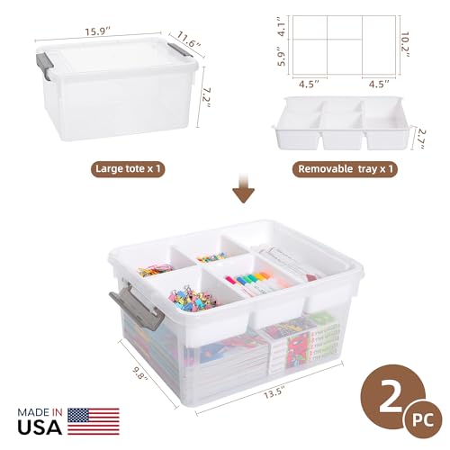 Image of Citylife 17QT 2Packs Clear Craft Organizers and Storage Box with Tray | Stackable Art Supply Organizer Storage Bins with Lids for Beads, Markers, Sewing, Tools, Playdoh, Coloring Books, Made in USA