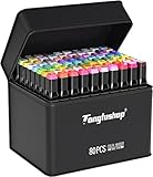 TongfuShop 80 Marker Set, 1 Sekunde Schnell Trocknende Alkohol Marker, Manga Stifte das Einzigartiges Doppelkopf-Design, Ausgestattet mit Schwarzer Tragetasche Lagerbasis + 2 Geschenkstiften
