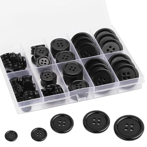 100-Pack Black Buttons 20mm 4-Hole Durable Sewing Buttons for Clothes Crafts and DIY Projects Round Shiny Finish Ideal for Jackets Shirts and Accessories