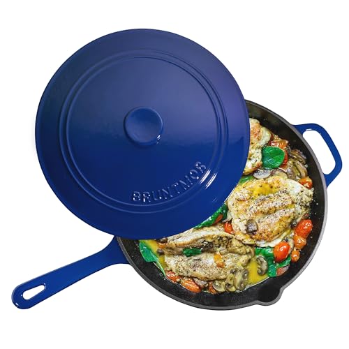 Enameled Cast Iron Skillet Deep Sauté Pan with Lid, 12 Inch, Duke Blue
