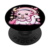 Anime Kawaii Axolotl Eating Ramen Noodles Kids Teen Girl Boy PopSockets Adhesive PopGrip