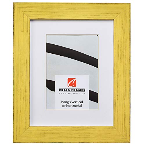 Craig Frames 14x18 Yellow Picture Frame Matted to 10x13, Rustic Wall Decor