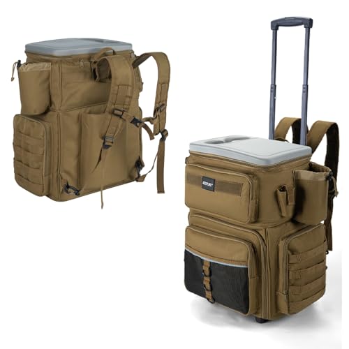 Goture 66L Rolling Tackle Box with Cooler, Large Fishing Bag with Wheels for 5 3700 Trays(Trays Not Included), Saltwater Resistant Tackle Backpack with Rod Holders & EVA Cover