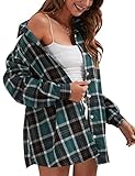 Mingzhu Oversized Plaid Flannel Shirts for Women Long Sleeve Casual Button Down Tops Blouse(0003-Green-XXL)