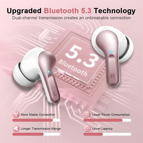 Image of Wireless Earbuds, Bluetooth 5.3 Headphones 2025 NEW Ear Buds 40H Bass Stereo in-Ear Earphones ENC Noise Cancelling Earbuds with 4 HD Mic, USB-C LED Display IP7 Waterproof Sport Headset for Android iOS