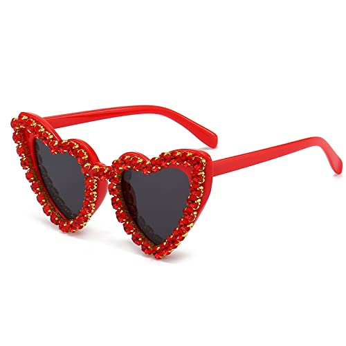 YAMEIZE 70s Trendy Diamond Heart Rhinestone Sunglasses - for
