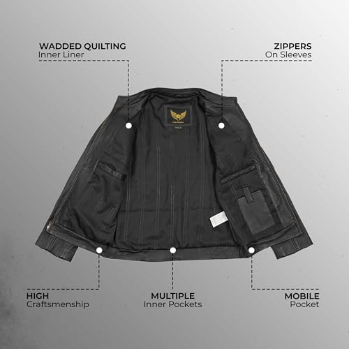Leatherick Męskie kurtki motocyklowe z wysokiej jakości skóry jagnięcej – Cafe Racer skórzane kurtki motocyklowe z zamkiem błyskawicznym i wieloma kieszeniami, M
