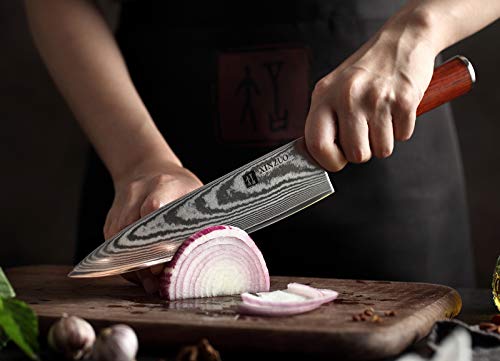 XINZUO Damascus 5PC Kitchen Knife Set, Hand Forged Sharp Gyuto Knife VG10 High Carbon Steel Professional Chef Knife Santoku Bread Utility Fruit Knife with Ergonomic Rosewood Handle – H Series - Thumbnail 7