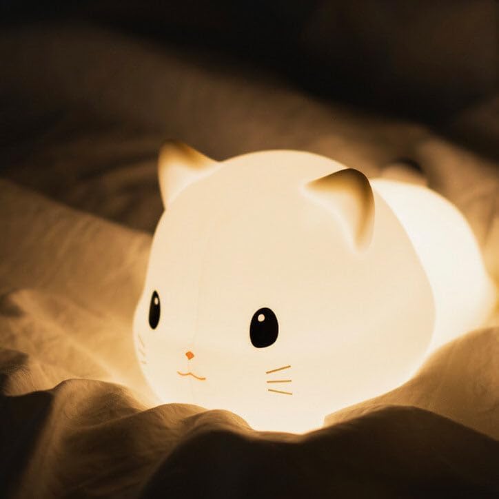 TECH LOGO ELECTRONICS Silicone Panda Touch Lamp Night Light for Kids Squishy Nightlight Lamp Cute Stuff Kawaii Aesthetic Baby Room Decor with 7 multicolure (cat)