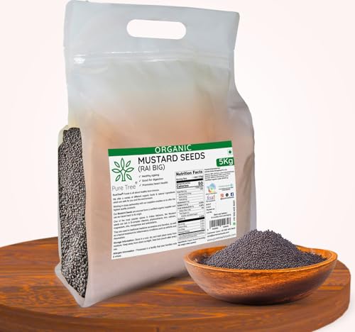 Image of Pure Tree Certified Organic Mustard Seeds Big | 5 Kg / 5000 g | Black Mustard Rai Seeds Big | Sasive seeds Whole Kali Rai Dana | Sarson dana Indian Spice Gluten Free
