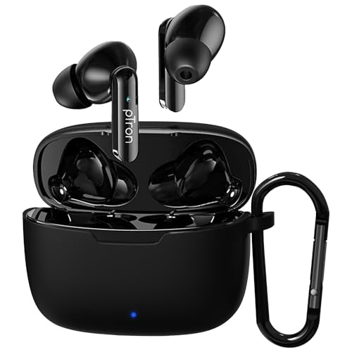 Image of Sounce Earphone Case Cover Compatible with pTron Bassbuds Duo, Soft Silicone Skin Case Cover Shock-Absorbing Protective Case with Keychain-Black [Front LED Visible]-(Case Cover Only)