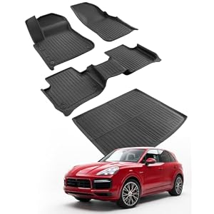 Car Floor Mats for Porsche Cayenne 2019-2025 2026 4PCS Full Set Trunk Mat | All Weather Full Coverage Floor Liners Heavy Duty Waterproof Long-Lasting Cayenne Accessories TPE Rubber Automotive Carpet
