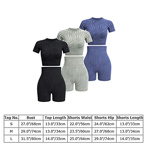 Women Zebra Print Seamless Workout Sets Gym Yoga Short Sleeve Crop Top And High Wasit Biker Short Sets Matching 2 Pieces Exercise Outfits Activewear Zabra Print Black M #TOP6