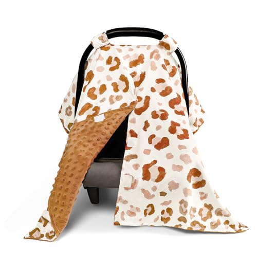 Baby Car Seat Cover, Soft Minky Warm Winter Car Seat Canopy for Infants &amp; Toddlers, Opening with Adjustable Strap, Breathable Nursing Cover &amp; Stroller Blanket, Brown (Fits Most Car Seats)
