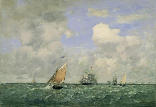 Tableau Toile Navires et voiliers au départ du Havre Boudin 60x90cm