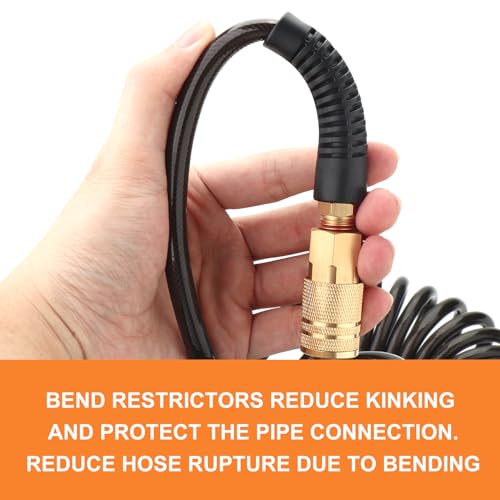GASHER 1/4\" x 10FT Black Reinforced Polyurethane Recoil Air Hose with Bend Restrictor, 1/4\" Industrial Quick Coupler and Plug - Thumbnail 5