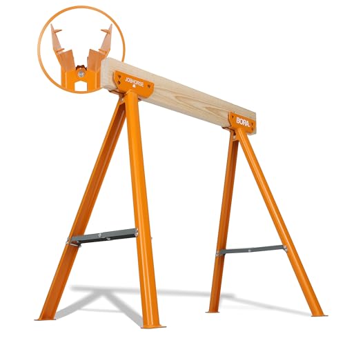 BORA Jobhorse Saw Horses 2 Pack of Leg Brackets (Builds 1 Saw Horse) - 1000 lb Capacity Heavy Duty Steel Saw Horse Brackets 2x4 - Stable on Any Terrain for Quick Setup Woodworking & DIY Tools PM-3310