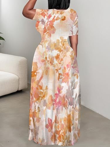 Image of SUZONANA Plus Size Maxi Dress for Curvy Women Summer Casual Sundress Short Sleeve Loose Vacation Dress