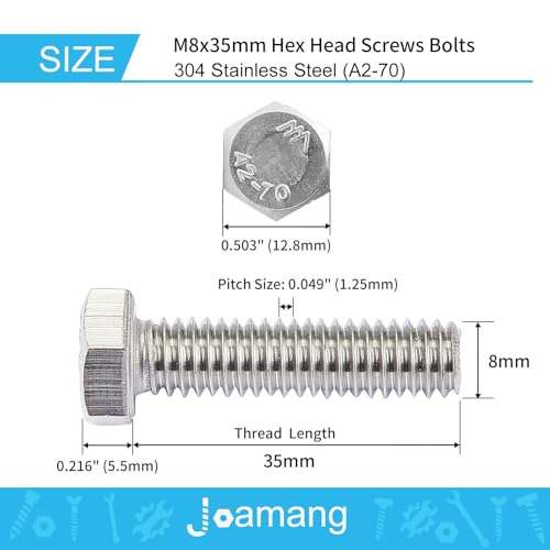 Image of M8 x 35mm 15Pcs Hex Head Bolts, M8 x 1.25 Bolts, Hexagon Head Screws, 304 Stainless Steel(A2-70), Metric Fully Thread, Bright Finish