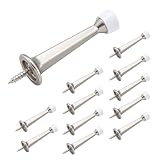 HOME MASTER HARDWARE Heavy Duty Solid Door Stopper - 12 Pack Screw-in Rigid Doorstop, Satin Nickel Finish w/Plastics Tip for Protecting Doors