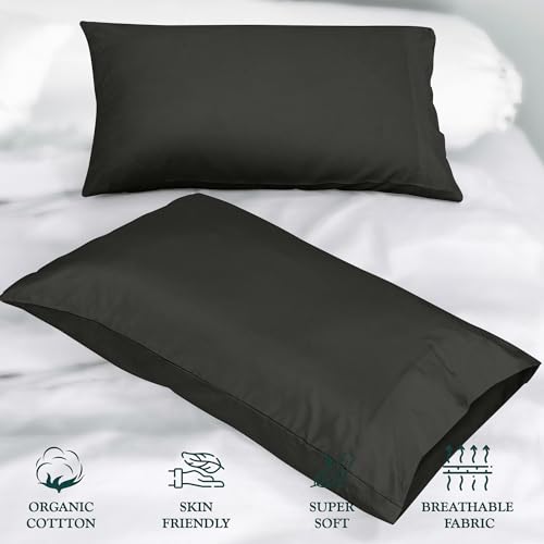 Image of ROYALE LINENS 300 Thread Count 100% Long Staple Combed Cotton Pillowcases Set of 2 - Ultra Soft- King Bed Pillow Cover - 20 inchx40 inch - Breathable, Cool & Crisp Percale Black Pillow Cases (King, Black)
