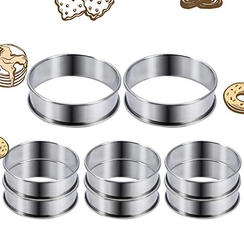 8PCS Stainless Steel Tart Rings Double Rolled Tart Rings 3.15" English Muffin Rings Professional Crumpet Rings Metal Round Ring