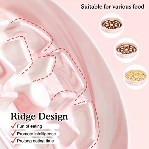 Pawaboo Ceramic Slow Feeder Dog Bowls, Dog Slow Feeder Bowl For Small/Medium/Large Breed, Slow Eating Dog Dishes, Anti-Gulping Fun Puzzle Feeders For Dogs With Anti-Slip Pad, 8.5In, Pink Ink #TOP5