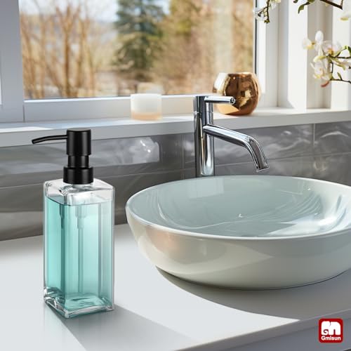 Image of GMISUN Glass Soap Dispenser with Stainless Steel Pump, Clear Hand Soap Dispenser for Bathroom, 12 fl oz /350ml Refillable Dish Dispenser for Kitchen, Modern Liquid Soap and Lotion Bottle for Countertop