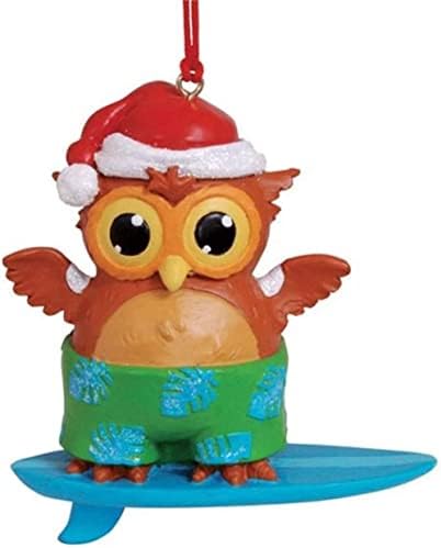 Surfing Owl Christmas Ornament, Beach Coastal Tree Decorations, Surfboard Holiday Decor by Christmas Market Ornaments