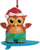 Surfing Owl Christmas Ornament, Beach Coastal Tree Decorations, Surfboard Holiday Decor by Christmas