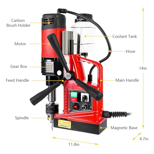 Image of Mag Drill Press, 1300W Power Magnetic Drill Presses, 1.57″ Boring Diameter, 700 RPM, 10 Speed for Industrial & Home Improvement