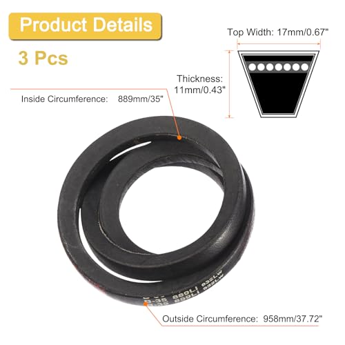 Image of uxcell 3 Pack B35 Classic Wrapped V-Belt, 38 inch Outside Circumference Wrapped Industrial Rubber V-Belt B Profile V-Belt for Industrial Machinery Equipment, Black