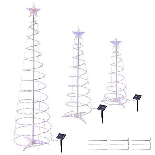 Yescom Solar Panel Set of 3 LED Christmas Spiral Light Kit 6Ft 4Ft 3Ft Indoor Outdoor Garden Party