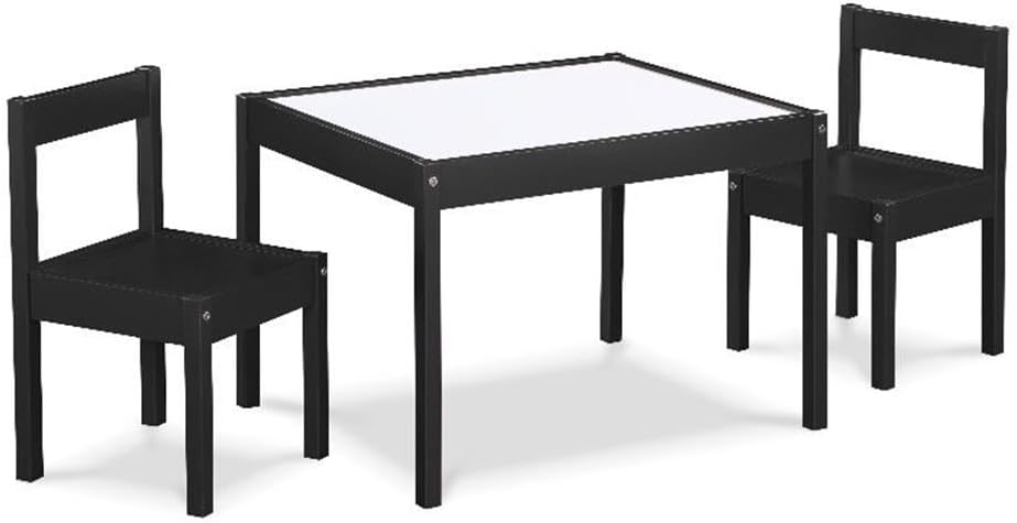 Olive & Opie Gibson 3-Piece Dry Erase Kids Table & Chair Set, Black