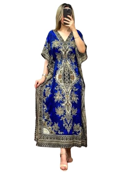 Image of NAIADES Women's Kaftan Dress - Bohemian Printed V-Neck Long Maxi Caftan with Loose Fit & Elegant Design (Kaftan-Kurti)