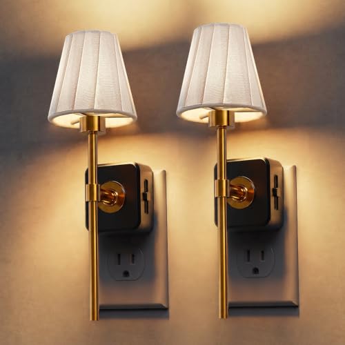 L LOHAS LED Night Lights Plug into Wall, Pleated Fabric Cover Night Light