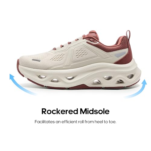 NORTIV 8 Women's Comfortable Walking Shoes Running Tennis MovePropel Athletic Gym Workout Jogging Fashion Sneakers,Size 7.5,Beige/Burgundy,SNWS247W