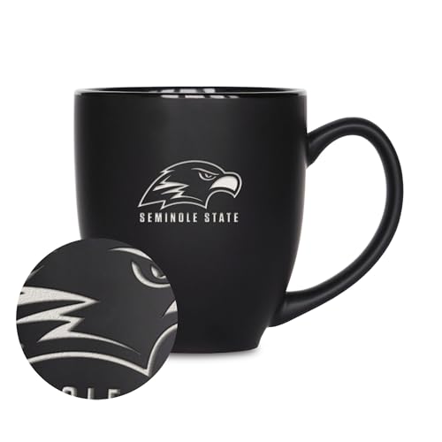 Rico Industries NCAA Seminole State Raiders Standard 15oz Laser Engraved Matte Black Ceramic Bistro Mug - For Hot or Cold Drinks