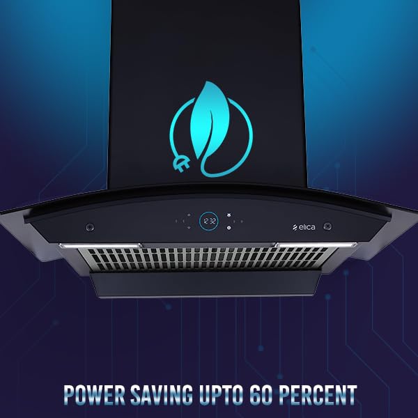 Image of Elica iSMART 5 STAR Performance 60 cm Filterless Heat Autoclean Kitchen Chimney with Inverter Technology, Remote Control and 15 Years Warranty (iSMART GLACE FL HAC 60 LTW NERO)