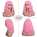 Sebast Pastel Bob Wigs with Bangs for Women Loose Wavy Wig Pastel Wavy Shoulder Length Bob Synthetic Cosplay Wig for Girl Colorful Costume Wigs (Pink)