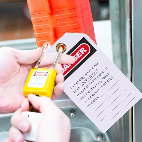 NUOBESTY İş yerinde endüstriyel bakım ve güvenlik uyarıları için 10 adet metal halkalı ve PVC'li kilit etiketleri - Görsel 4