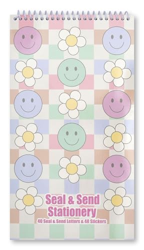Image of iscream Fold and Send Girls Stationery Card Pad with Seals - Daisy Smiles | 40 Pack, Cute Design, Spiral Bound, Large 10.5 inch x 5.75 inch Cards, Coordinating Sticker Sheets, Fold and Send, Summer Camp Ready