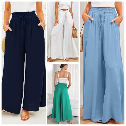 White Linen Pants Women Women Casual High Waist Wide Leg Pants with Pocket for Autumn Beach outings Travel Outfits4