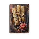 Tamales with Pico De Gallo Poster rétro en métal - Peinture en fer - Décoration murale - 20 x 30 cm
