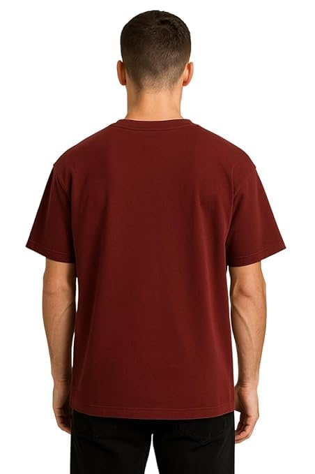 Image of VEL Plain Oversized 100% Pure Heavy Cotton Baggy Fit Drop Shoulder Half Sleeves Round Neck Solid Cotton T-Shirt for Men