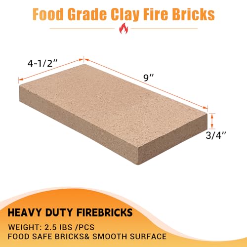 Fire Bricks, Food Safe Woodstove Firebricks, 3000F Size 9″ x 4-1/2″ x 3/4″, 2-Pack, Insulating Fire Bricks, 0.75" Clay Firebricks Replacement for Wood Stoves, Fireplaces, Fire Pit, Kiln, Pizza Oven by Protalwell - Image 2