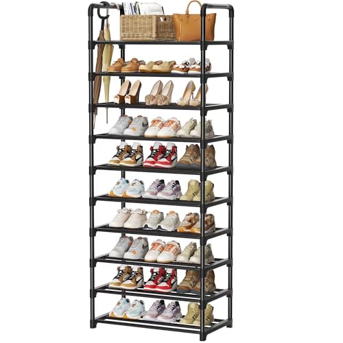 SPUSEN Metal Shoe Rack 10 Tier Shoe Storage Organizer Fit 30-35 Pairs Shoes Metal Tall Shoe Shelf for Closet Entryway Garage Bedroom Cloakroom