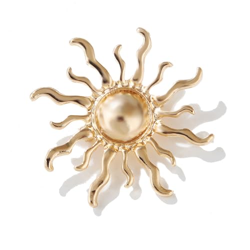 Image of Gold-Tone Sun Brooch Pin Vintage Round Sun flower Broach for Shirt Decorations Wedding Bouquets Jewelry