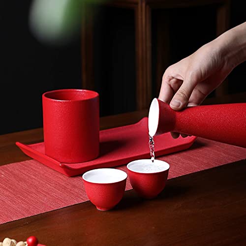Juego de tazas de cerámica ideal para regalo con calentador de saki tradicional retro 5