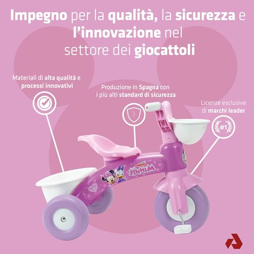 Triciclo Bambini 1 2 3 Anni Minnie Mouse Baby Trico Rosa con Pedali + Cestino Giocattoli + Maniglia Trasporto + Ruote in Plastica con Fascia in Gomma - Ufficiale Disney | INJUSA - 3